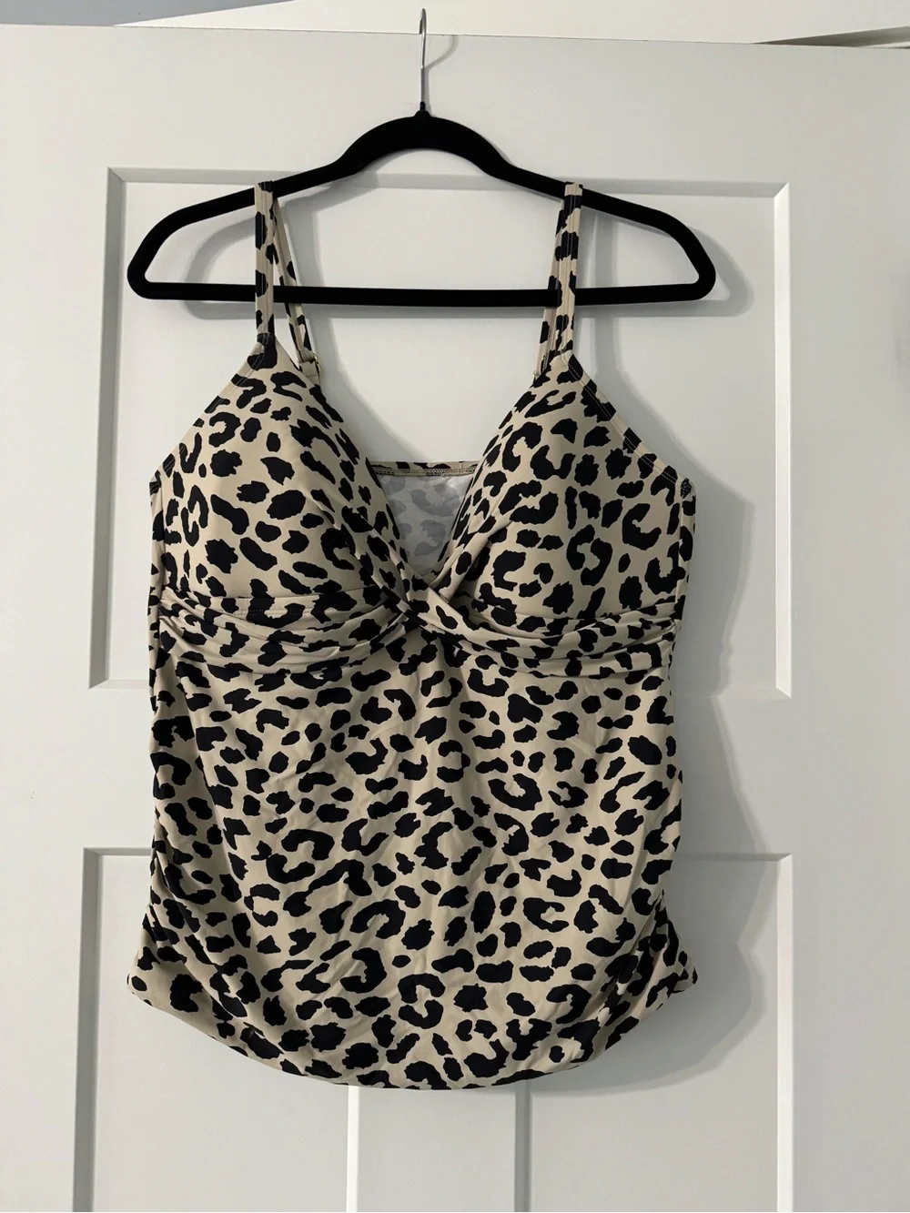 Leopard Print Beige and Black Women's Tankini Swim Top
